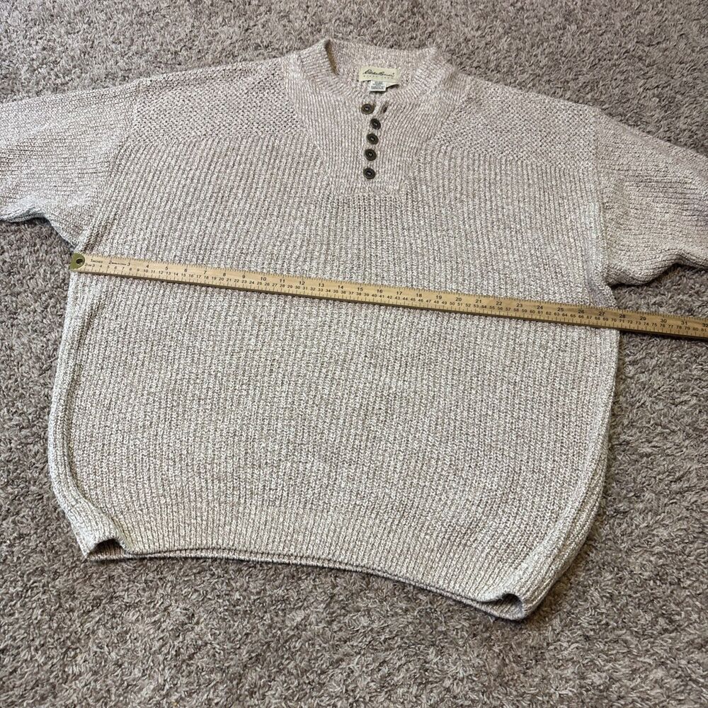 VTG Eddie Bauer Sweater Mens XL Oatmeal Henley Cotton Fisherman 90's Y2K Chunnky - Picture 10 of 16